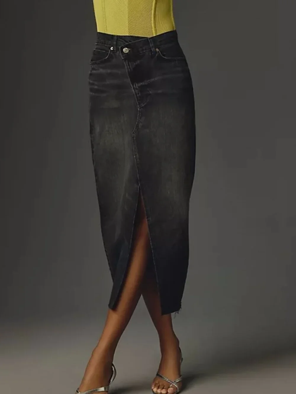 Reformation Nila Black Denim Long Midi Skirt US 29